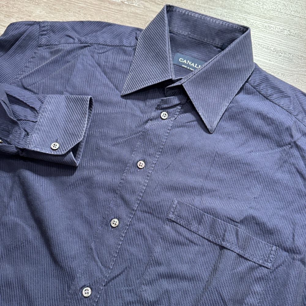 Canali Shirt Mens 16 41 Blue 100% Cotton Textured Luxury Italian Business Core